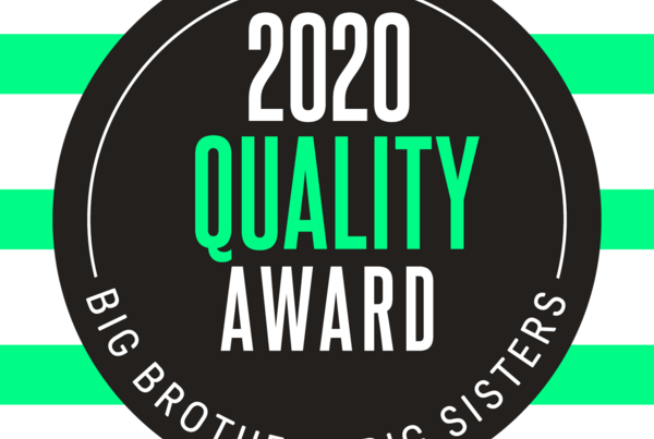 Green, black, and white logo stating 2020 Quality Award Big Brothers Big Sisters