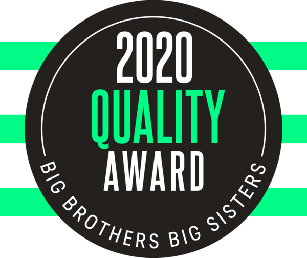 Green, black, and white logo stating 2020 Quality Award Big Brothers Big Sisters